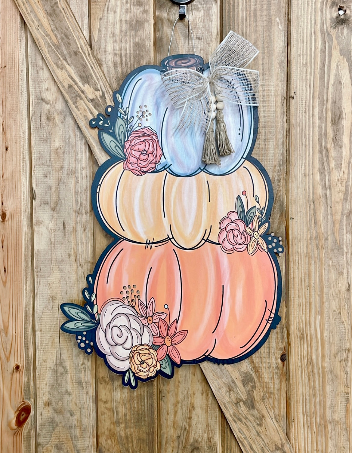 Fall Pumpkin Stack Door 2024 Hanger ,Halloween Decor.